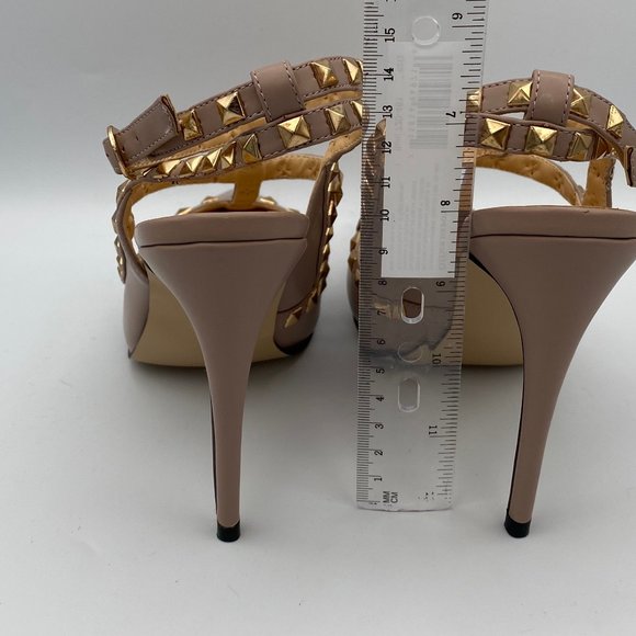 FSJ Nude Studs Shoes Slingback T Strap Stiletto - Picture 6 of 9